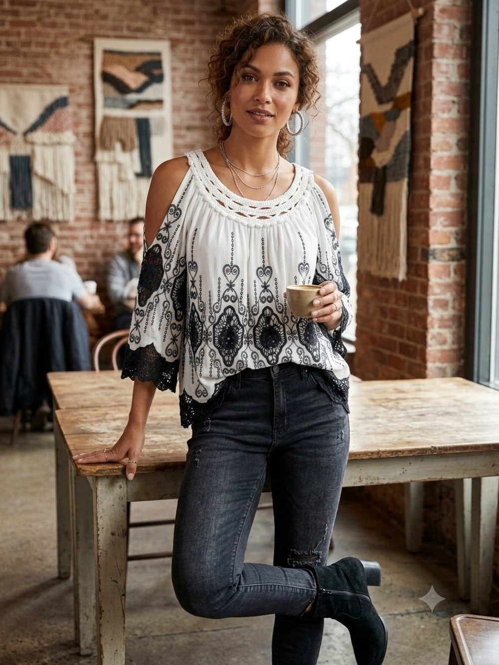 Belle France White Embroidered Boho Camisole